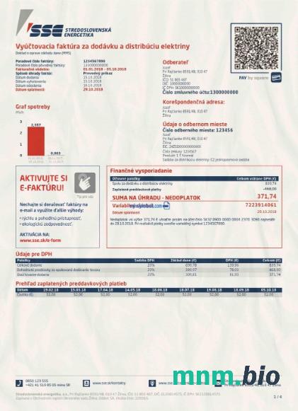 Slovakia SSE energy rachunek za media w formacie PSD